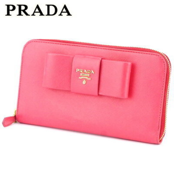 Prada long Wallet Zip ribbon pink Saffiano leather - Picture 1 of 6